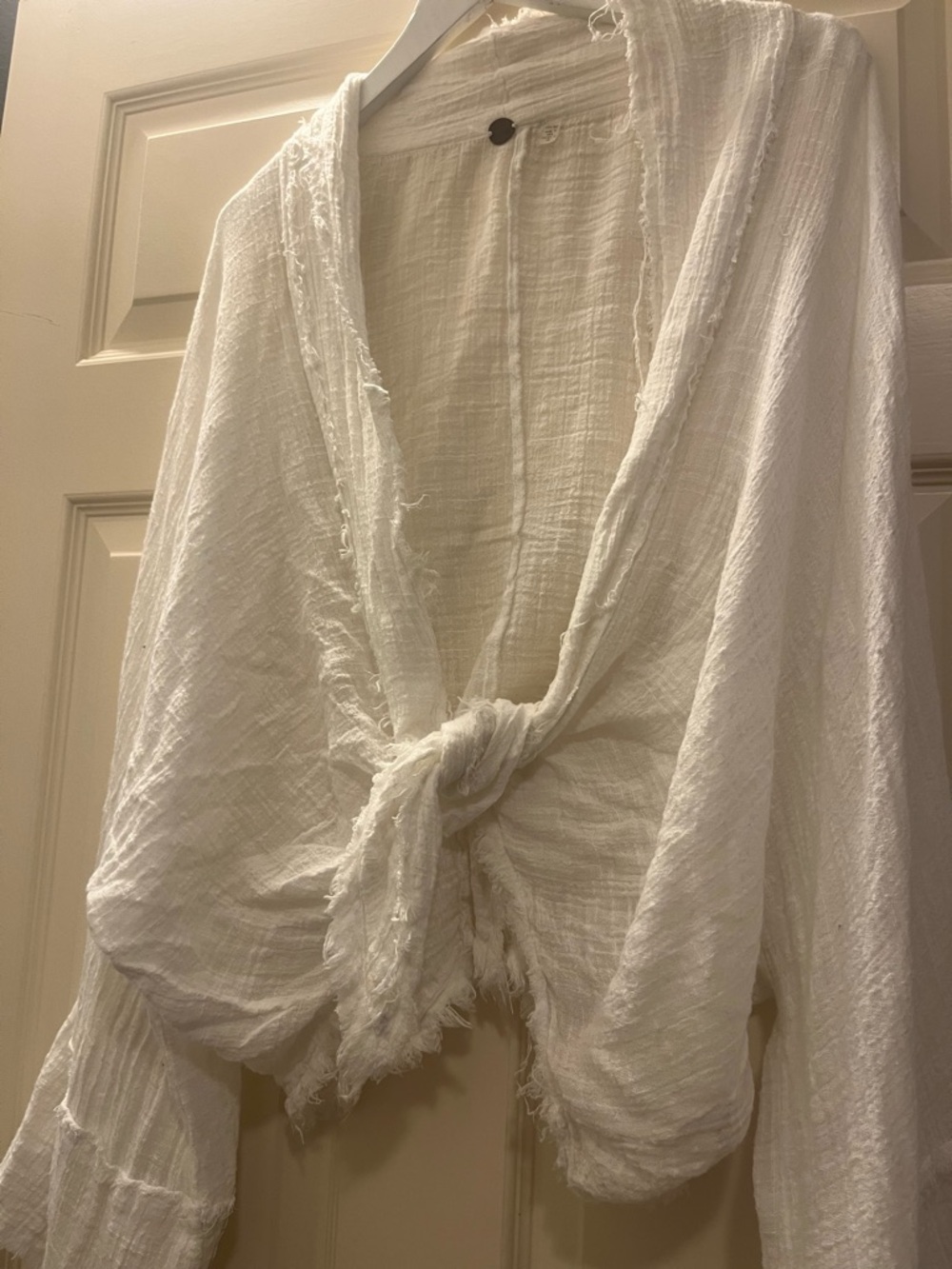 Free People White Lightweight Open-Front Gauze Cardigan